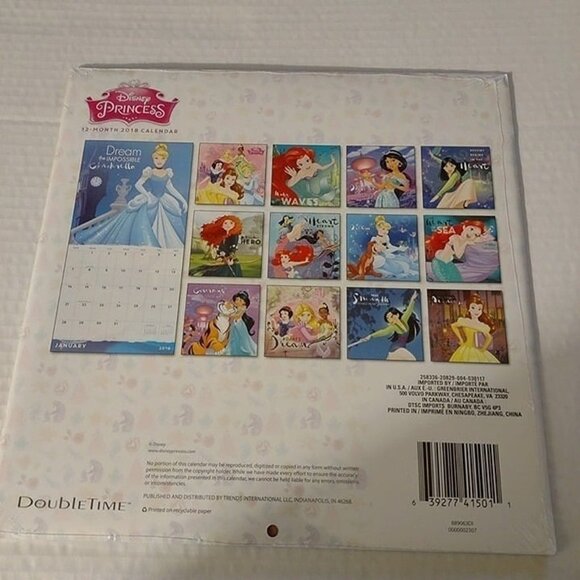 2018 DISNEY PRINCESS -12 MONTH CALENDAR-NEW-SEALED-2018-VINTAGE - Picture 2 of 2